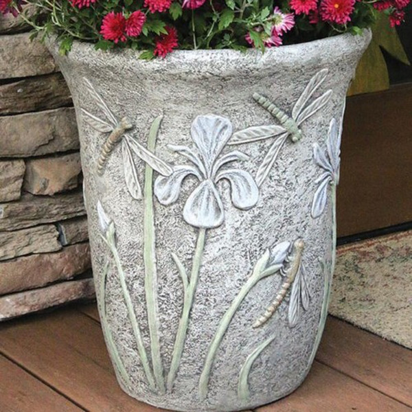 Dragonfly Garden Planter Cement Lily Lilies Vase Sculpture Flying Dragonflies